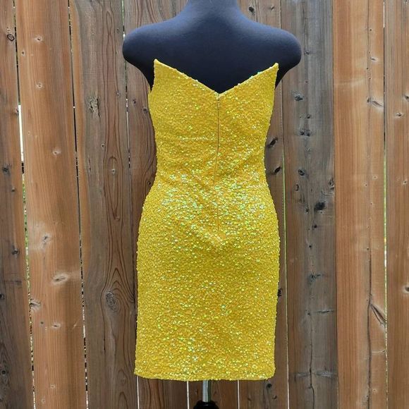 Ashley Lauren Yellow Sequin Strapless Dress Size 0 - Picture 6 of 17